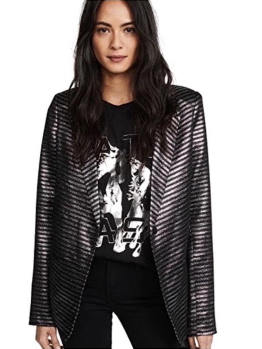 RtA Iggy Metallic Stripe Blazer Black + Silver Size Small